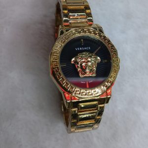 VERSACE GOLD WATCH WITH BLACK FACE LADIES WATCH