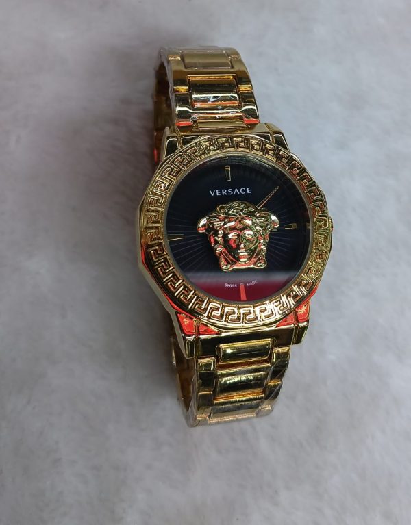 VERSACE GOLD WATCH WITH BLACK FACE LADIES WATCH