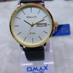 Omax Men's Black Leather Strap Analog Wristwatch