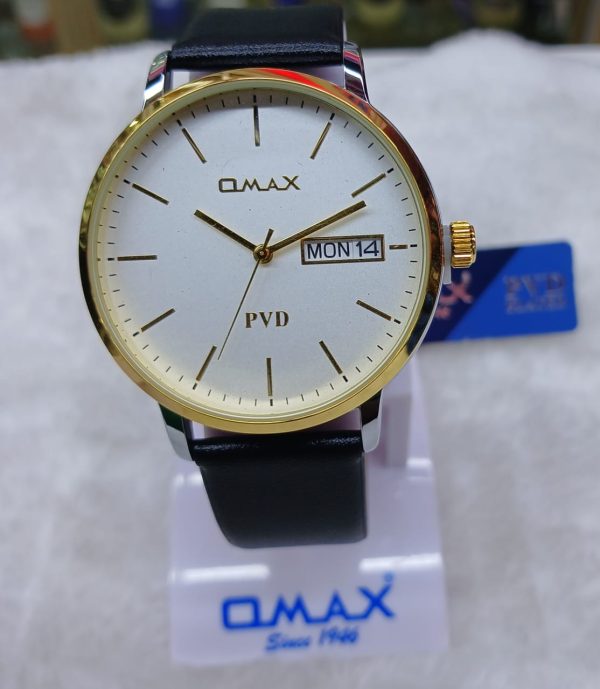 Omax Men's Black Leather Strap Analog Wristwatch