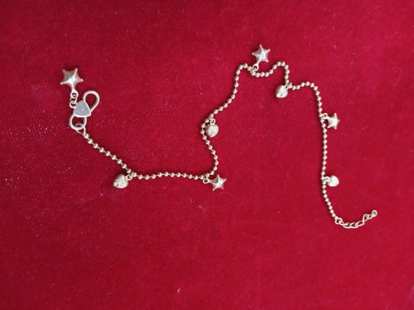 Pure Silver Combination of Heart and Star Charms Anklet