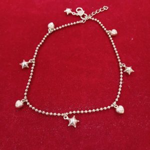 Pure Silver Combination of Heart and Star Charms Anklet