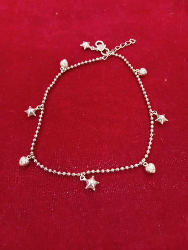 Pure Silver Combination of Heart and Star Charms Anklet