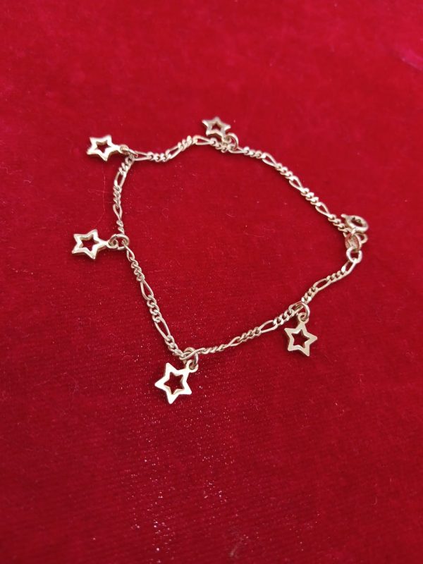 pure Silver Cute Hollow Star Cuban Chain Charm Anklet For Women