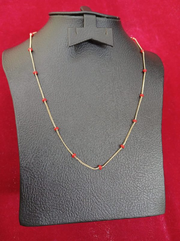 Gold Plated Natural Coral Bead Chain Necklace