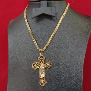 Yellow Gold Plated women men Necklace Jesus Cross God Pendant