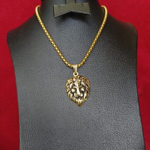 Stainless Steel Lion Head Gold Plated Necklace