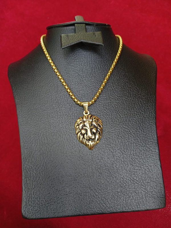 Stainless Steel Lion Head Gold Plated Necklace