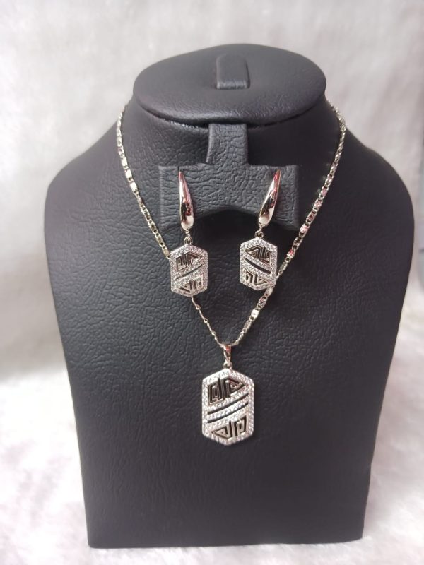 Set of silver chain jewelry and pendant Greek pattern surgical steel