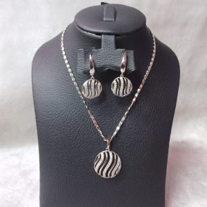 Sterling Silver Italy Black & White Crystal Pendant Necklace set