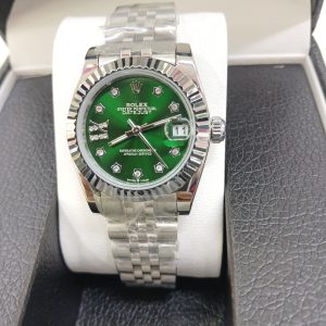 Rolex Oyster Perpetual Date Just Silver Green Diamond Dial Ladies watch