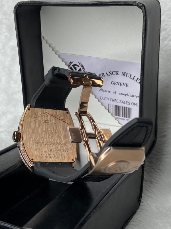 Franck Muller Iced-Out Automatic Rose Gold Watch – 30M Water Resistant, Leather Strap - Image 4