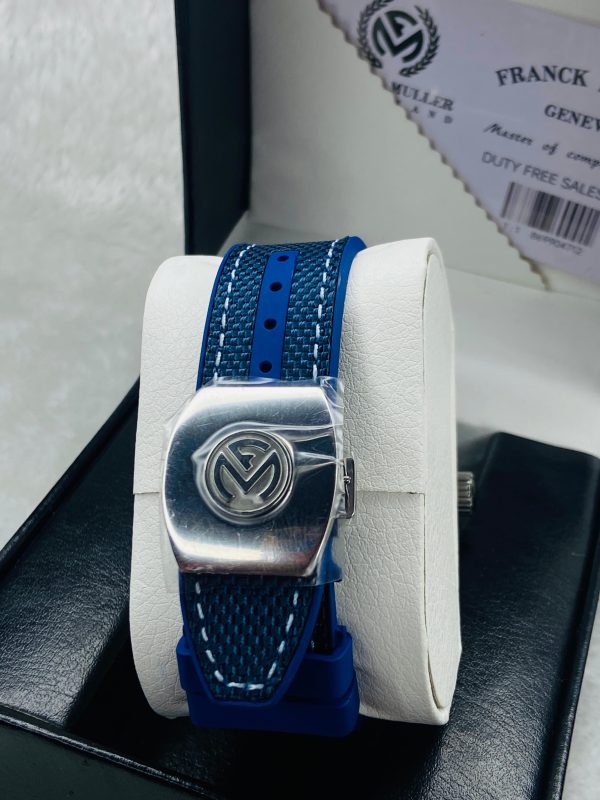 Franck Muller Iced-Out Automatic Blue Dial Watch – 30M Water Resistant, Leather Strap - Image 3