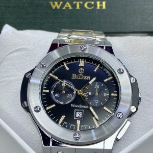 BIDEN Men’s Watch – Silver Stainless Steel, Black Dial, Date & Chronograph Display