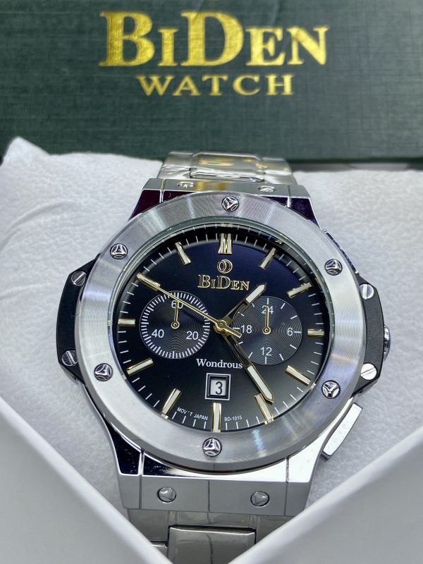 BIDEN Men’s Watch – Silver Stainless Steel, Black Dial, Date & Chronograph Display