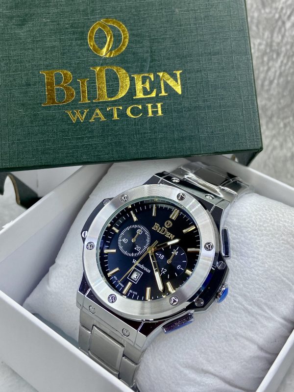BIDEN Men’s Watch – Silver Stainless Steel, Black Dial, Date & Chronograph Display - Image 2