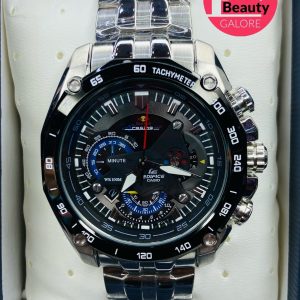 Casio Edifice Chronograph – Stainless Steel, Blue Details, 100M Water Resistant