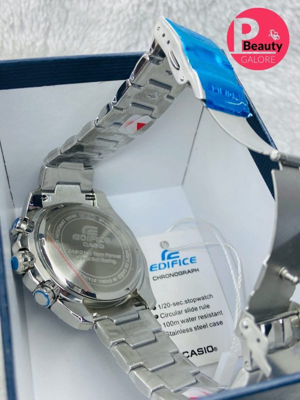 Casio Edifice Chronograph – Stainless Steel, Blue Details, 100M Water Resistant - Image 4