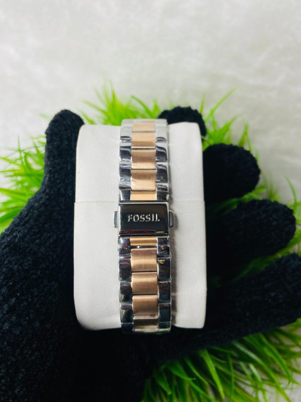 Fossil Women's Rose Gold & Silver Crystal Bezel Multifunction Stainless Steel Watch – Elegant Day-Date Dial - Image 3