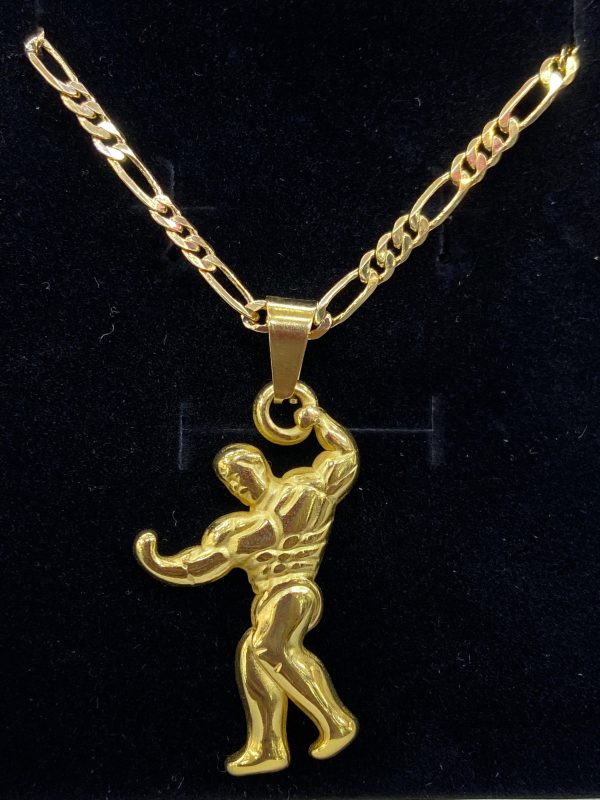 Gold Bodybuilder Chain – Fitness & Muscle Pendant Necklace for Men