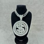 Silver Iced-Out Dollar Sign Chain