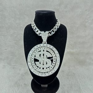 Silver Iced-Out Dollar Sign Chain
