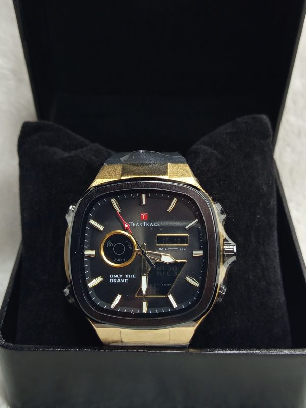 Tear-Trace Dual Display Gold & Black Men's Watch – Luxury Chronograph with Digital Display - Image 3