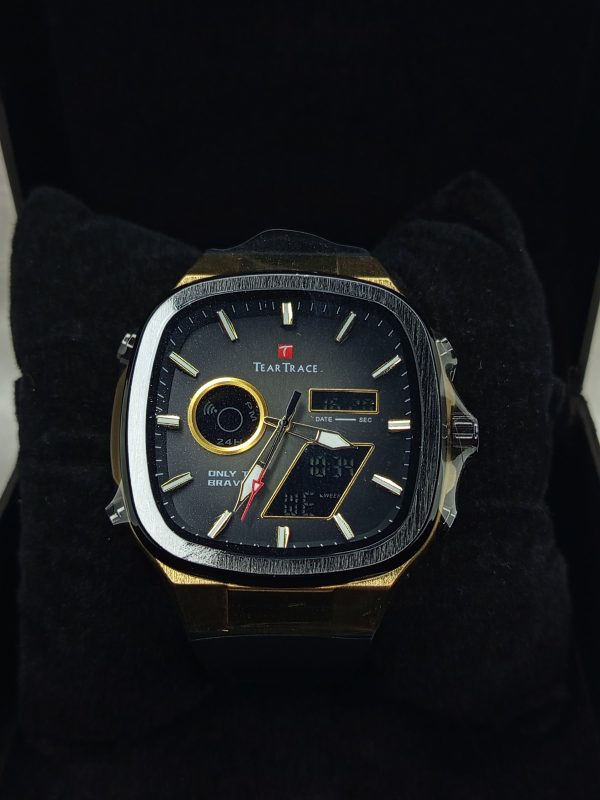 Tear-Trace Dual Display Gold & Black Men's Watch – Luxury Chronograph with Digital Display