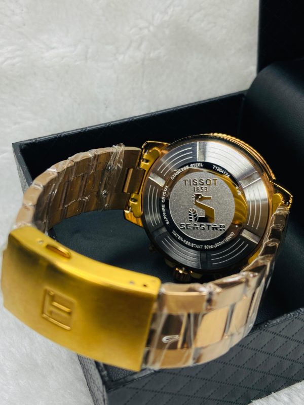 Tissot Seastar Chronograph Men's Watch – Gold Stainless Steel, Black Dial, Blue Bezel, Swiss Quartz - Image 4