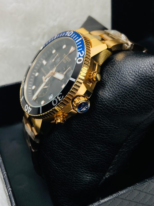 Tissot Seastar Chronograph Men's Watch – Gold Stainless Steel, Black Dial, Blue Bezel, Swiss Quartz - Image 3