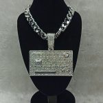 Silver Iced-Out Credit Card Pendant Chain