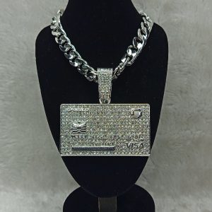 Silver Iced-Out Credit Card Pendant Chain