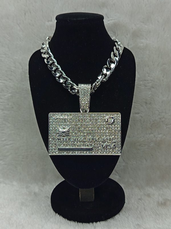 Silver Iced-Out Credit Card Pendant Chain