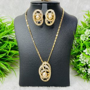 Elegant Gold-Plated Pearl Jewelry Set – Necklace, Earrings & Ring for Women